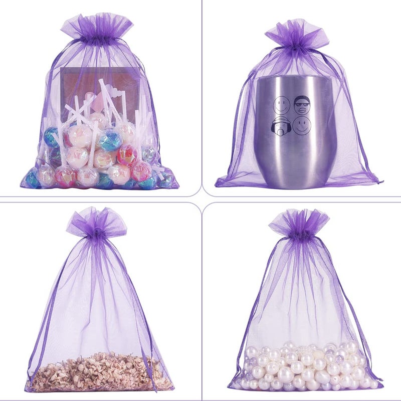 HRX Package 100pcs Organza Bags 6 x 9 inches, Purple Large Mesh Gift Drawstring Bags for Christmas Wedding Shower Party Favors Jewelry Samples - Image 4
